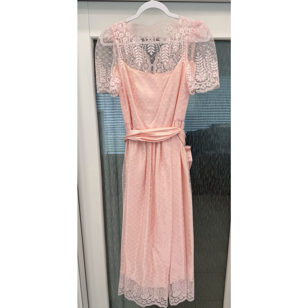 Vintage 80's JC Penney Pink Lace Over Taffeta Prom/Wedding Dress - Sz. 7-8